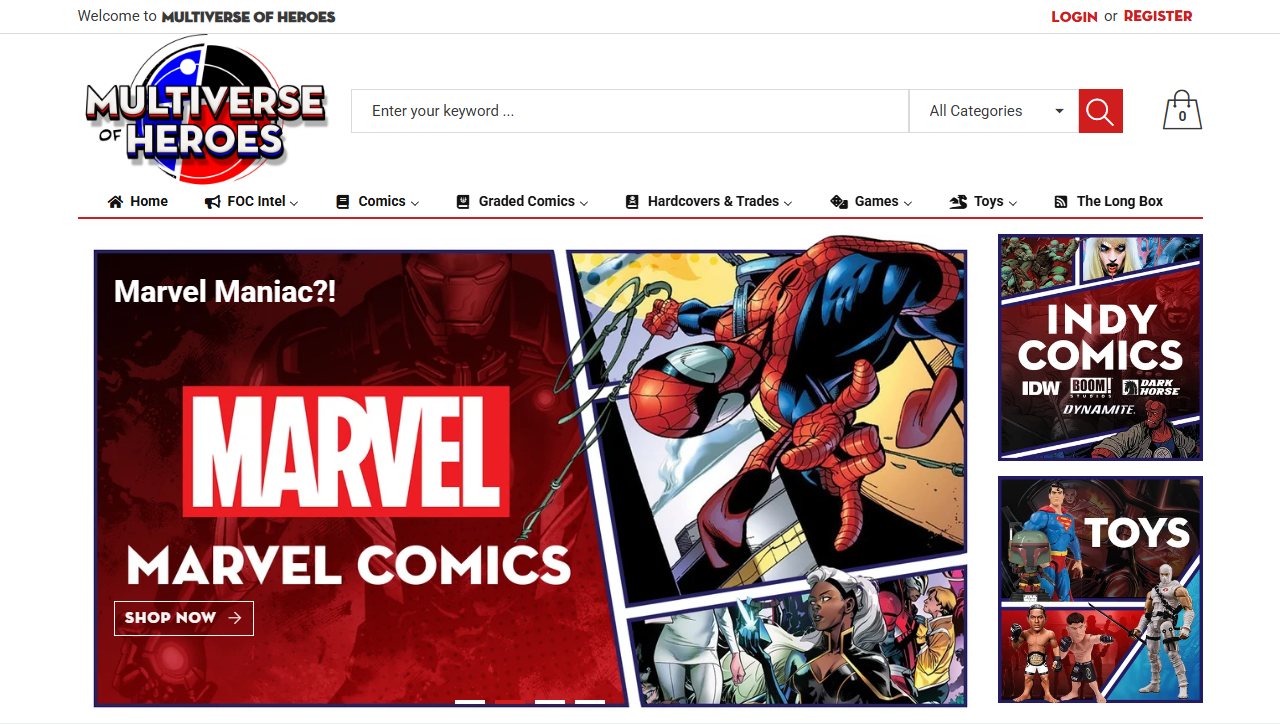 The Multiverse of Heroes storefront home page